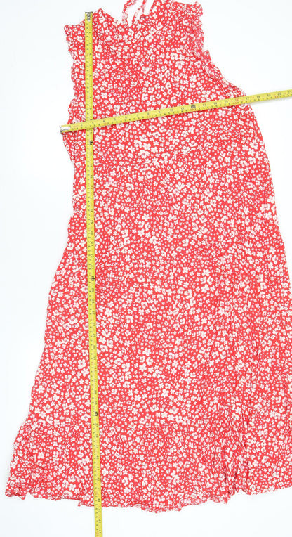 M&Co Women’s Red Floral A-Line Midi Dress Size 16 Petite
