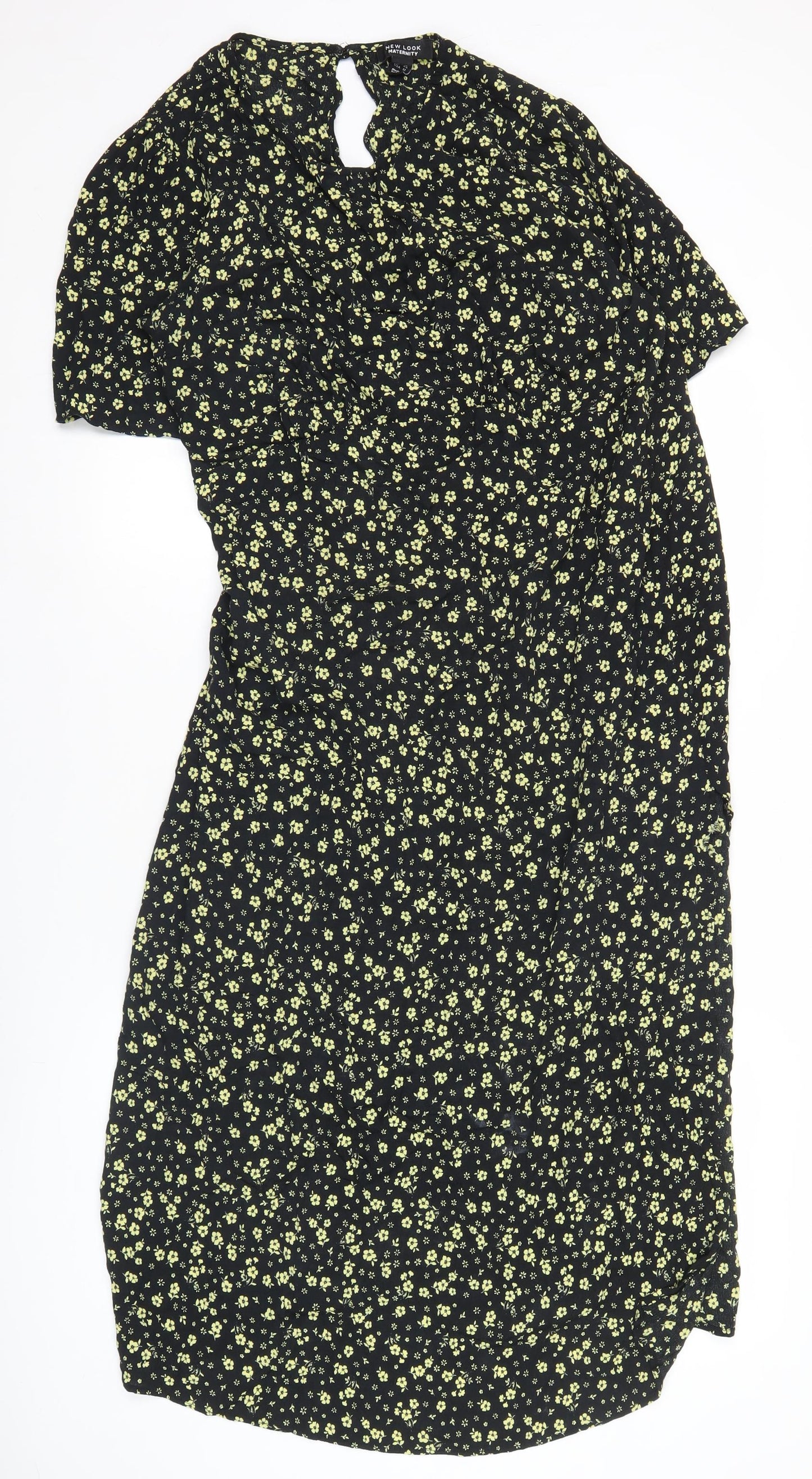 New Look Maternity Black Floral Midi Dress UK 16 Scoop Neck