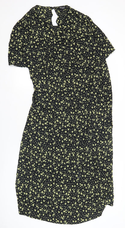 New Look Maternity Black Floral Midi Dress UK 16 Scoop Neck