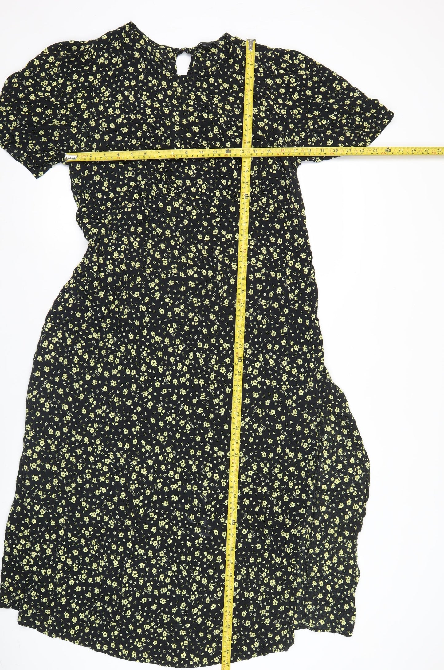 New Look Maternity Black Floral Midi Dress UK 16 Scoop Neck