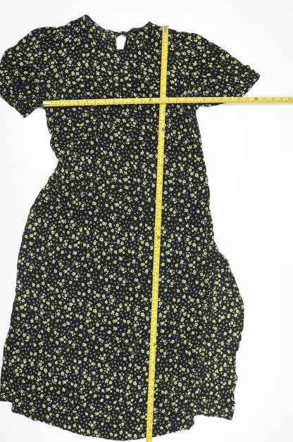 New Look Maternity Black Floral Midi Dress UK 16 Scoop Neck