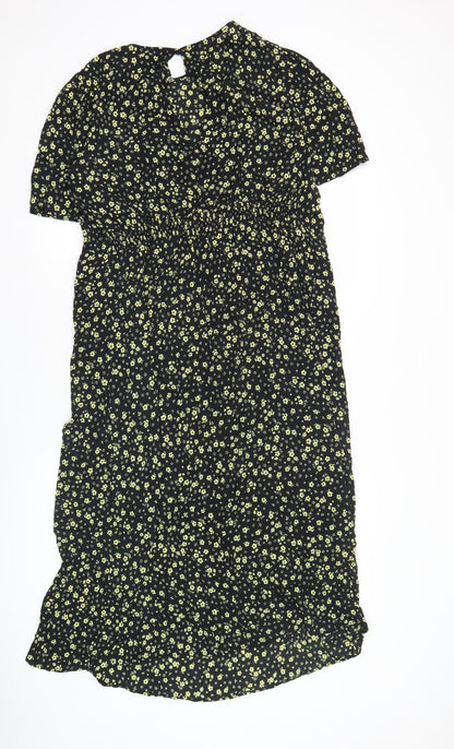 New Look Maternity Black Floral Midi Dress UK 16 Scoop Neck