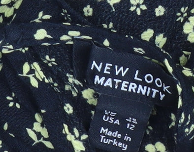 New Look Maternity Black Floral Midi Dress UK 16 Scoop Neck