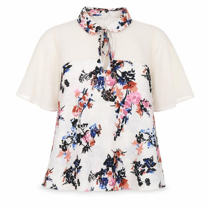 Front view of Miss Selfridge women’s multicoloured floral tunic blouse, size UK 10