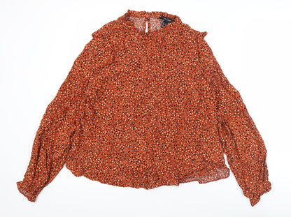 New Look Women’s Orange Polka Dot Ruffle High Neck Blouse Size 14