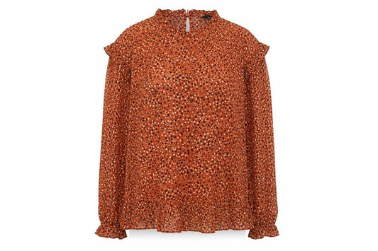 New Look Women’s Orange Polka Dot Ruffle High Neck Blouse Size 14