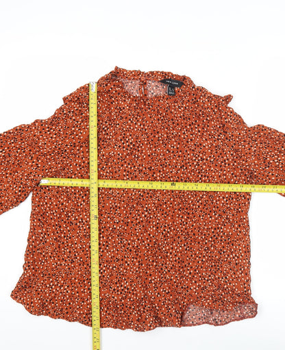New Look Women’s Orange Polka Dot Ruffle High Neck Blouse Size 14
