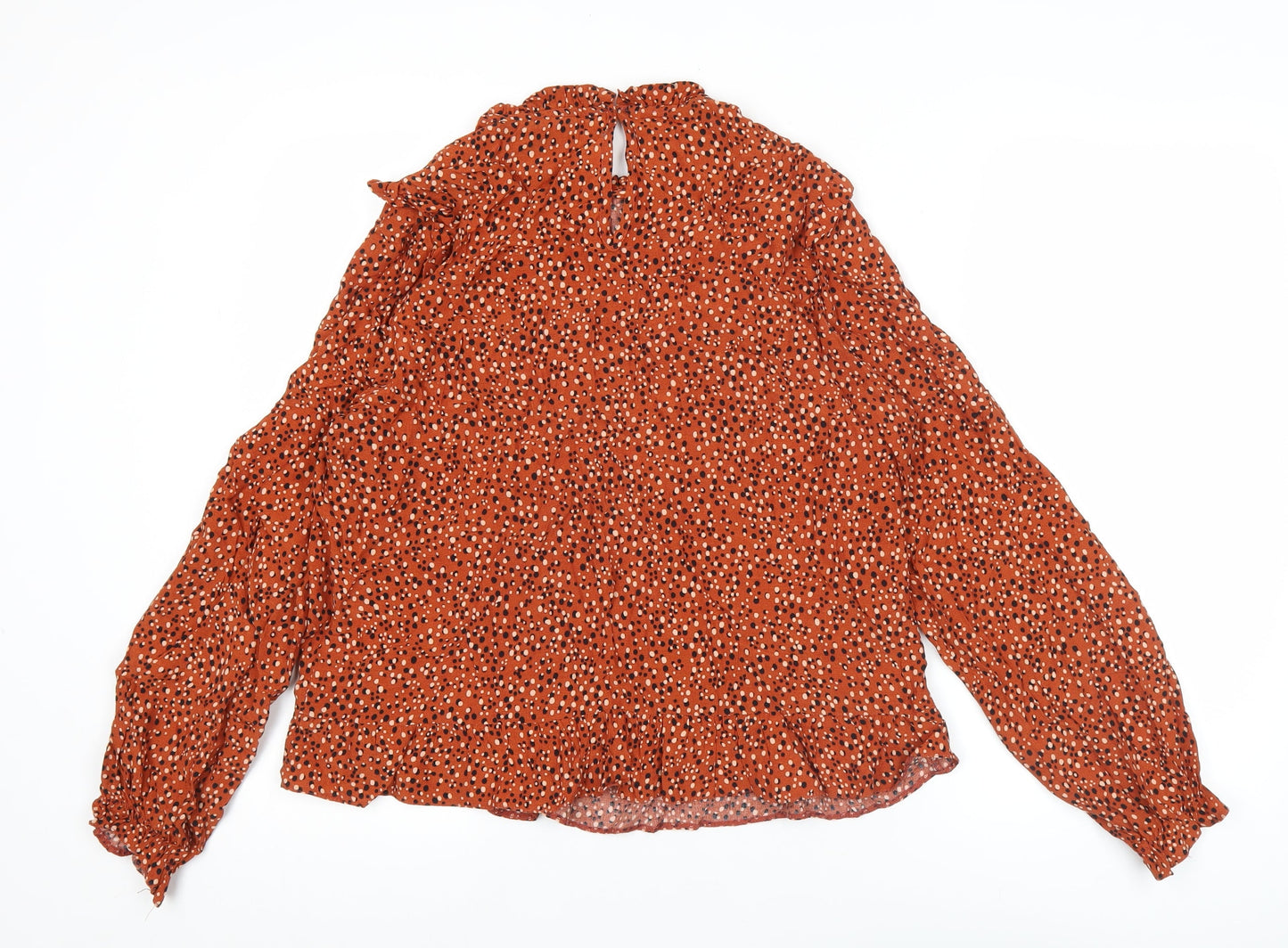 New Look Women’s Orange Polka Dot Ruffle High Neck Blouse Size 14