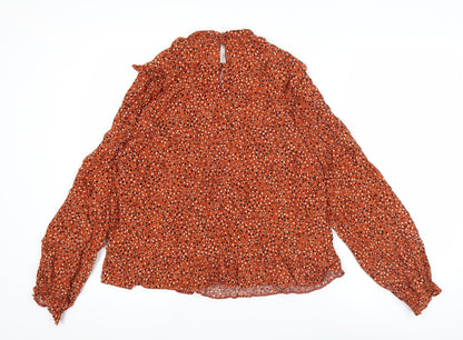 New Look Women’s Orange Polka Dot Ruffle High Neck Blouse Size 14
