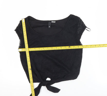 H&M Divided Women's Black Lace Crop Blouse Size 4 Sleeveless Tie Front