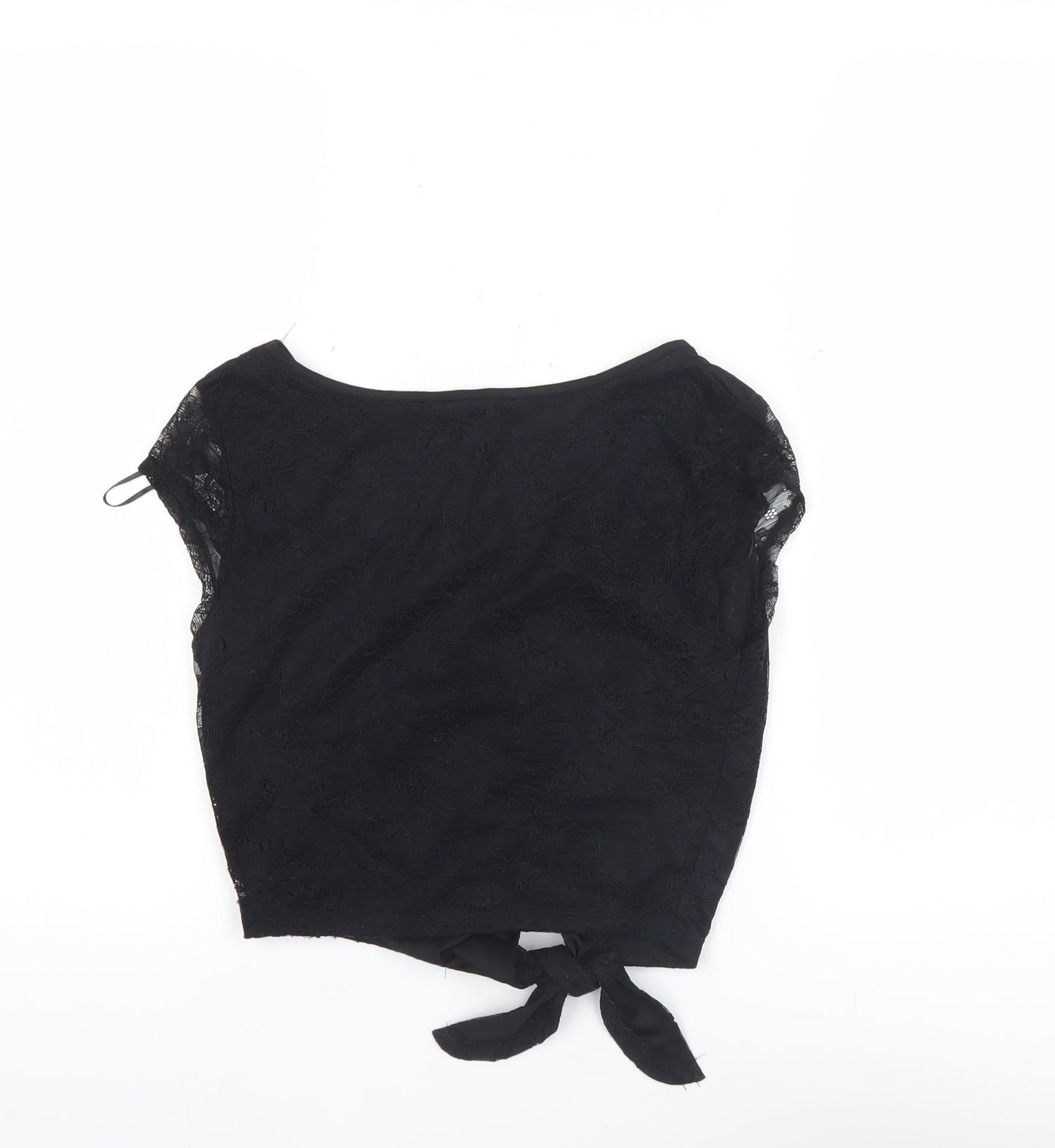 H&M Divided Women's Black Lace Crop Blouse Size 4 Sleeveless Tie Front
