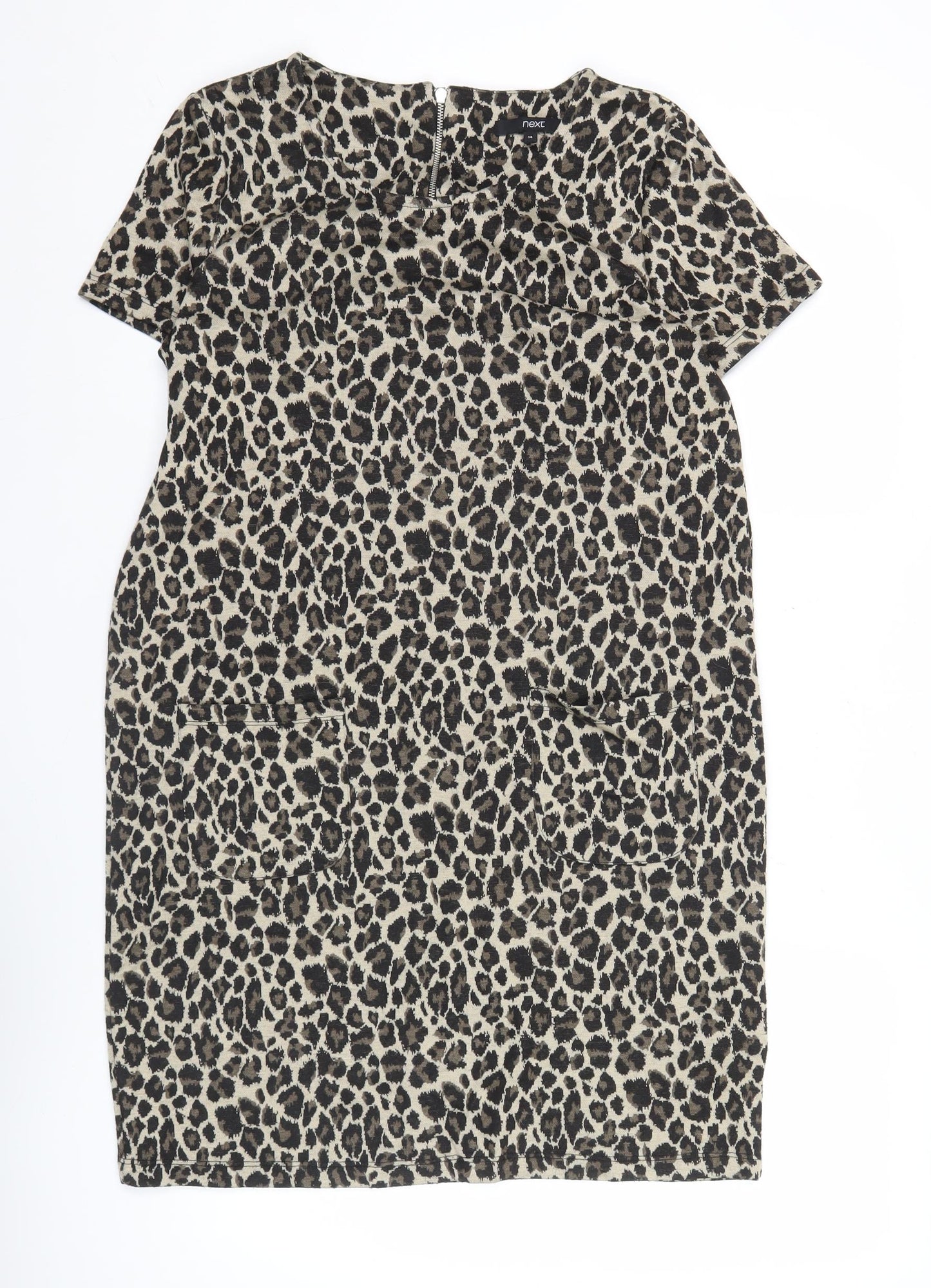 Next Women’s Leopard Print Shift Dress Size 14 Short Sleeve
