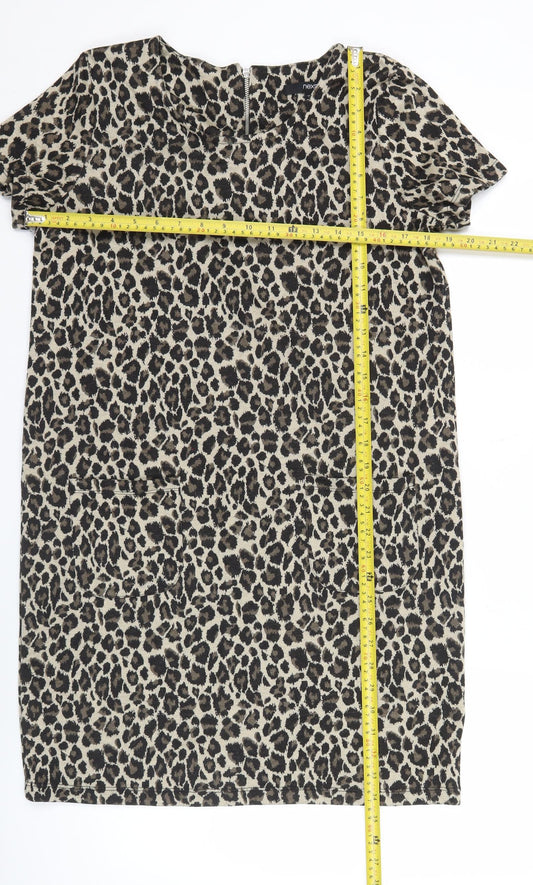 Next Women’s Leopard Print Shift Dress Size 14 Short Sleeve