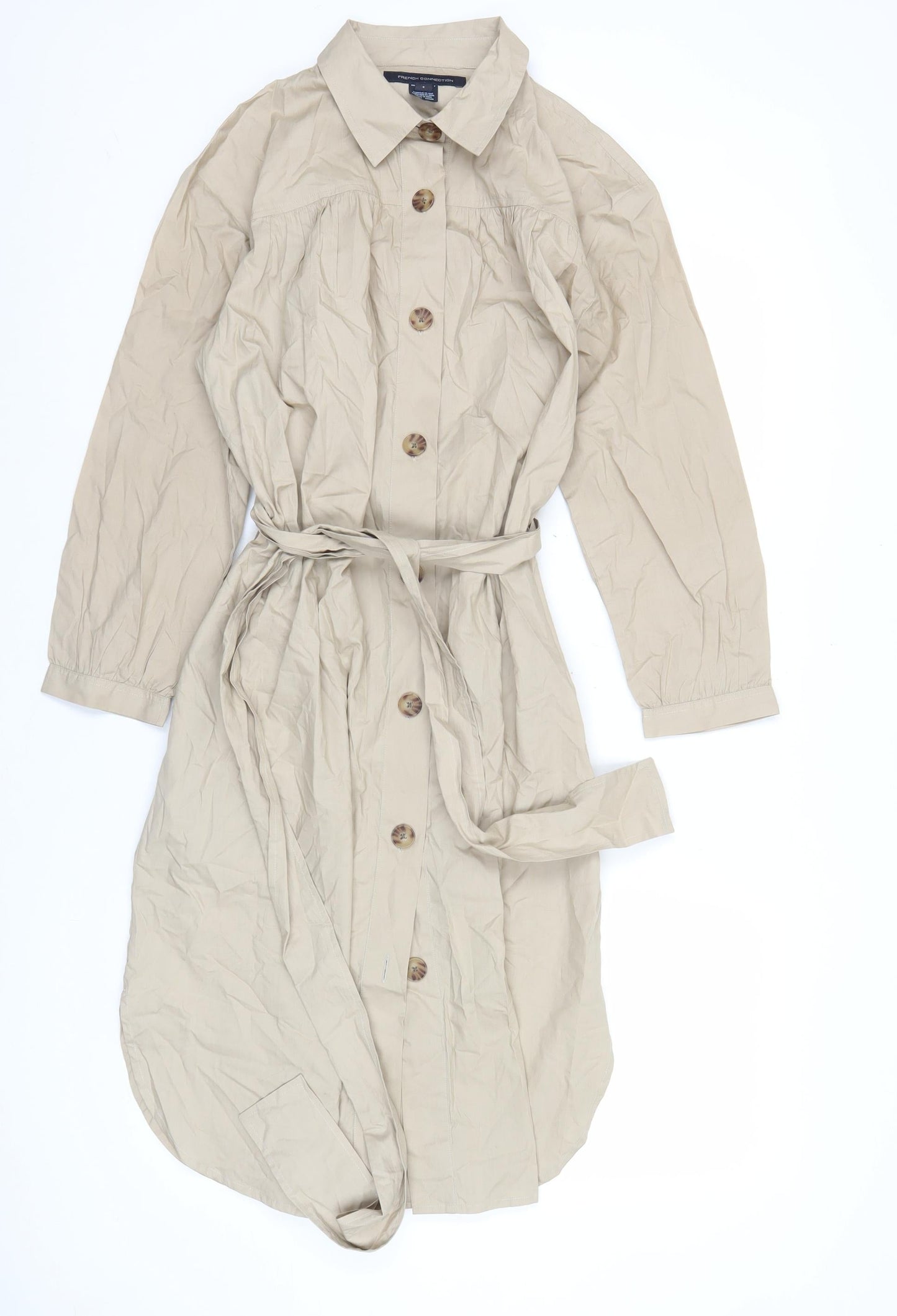 French Connection Women’s Beige Cotton Midi Shirt Dress Size S