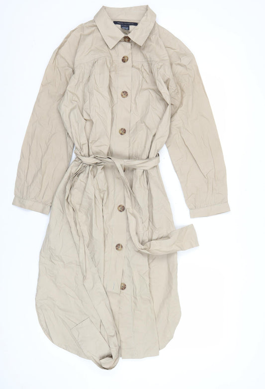 French Connection Women’s Beige Cotton Midi Shirt Dress Size S
