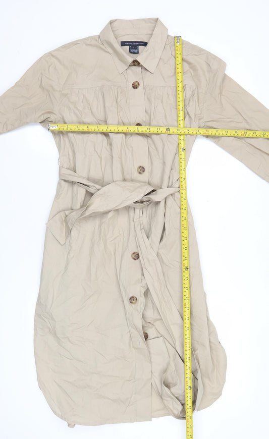 French Connection Women’s Beige Cotton Midi Shirt Dress Size S