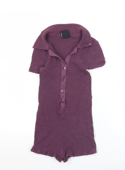 iets frans Women’s Purple XS Playsuit Collared Ribbed Knit Short Sleeve