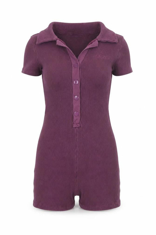 iets frans Women’s Purple XS Playsuit Collared Ribbed Knit Short Sleeve