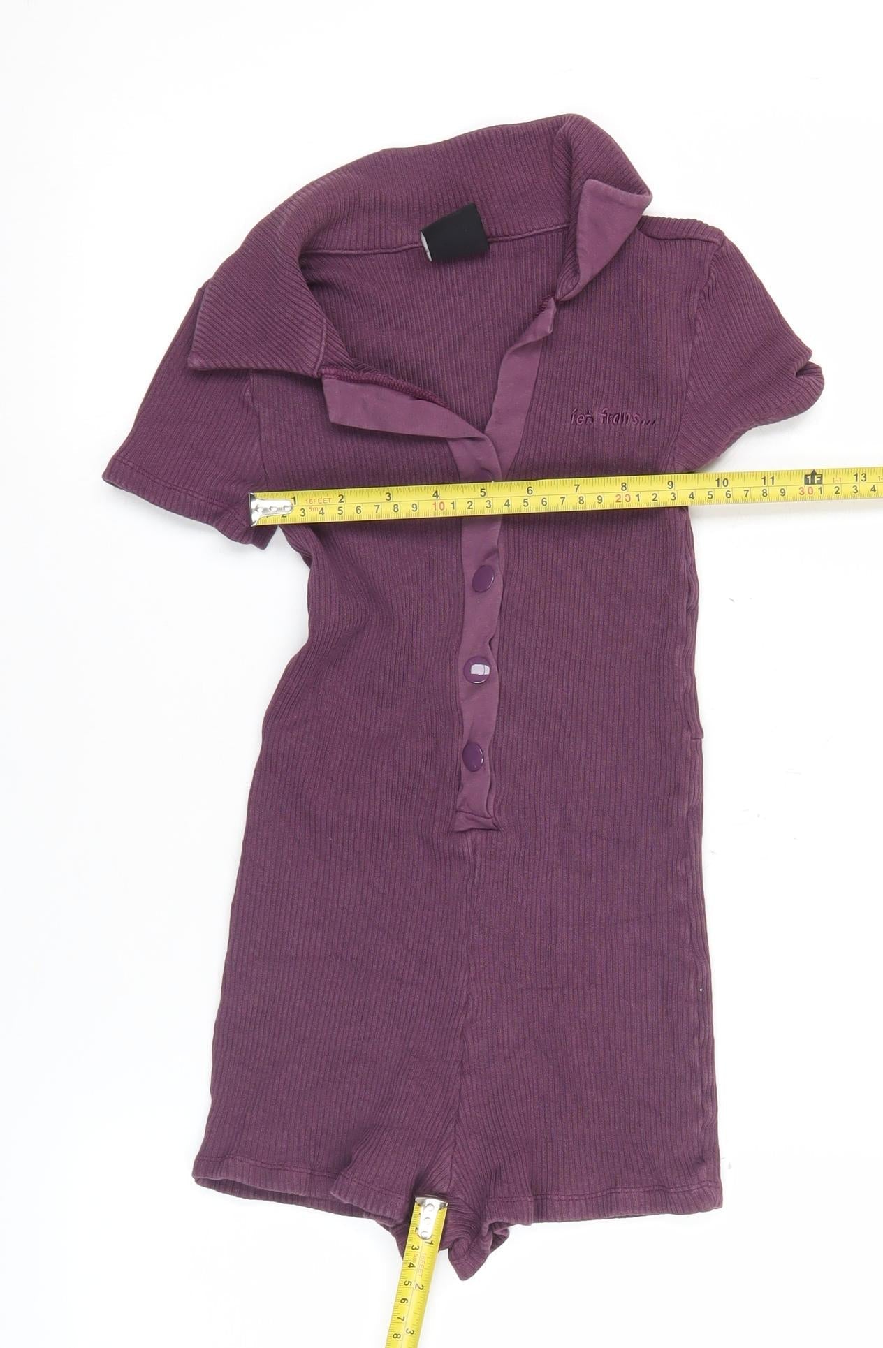 iets frans Women’s Purple XS Playsuit Collared Ribbed Knit Short Sleeve