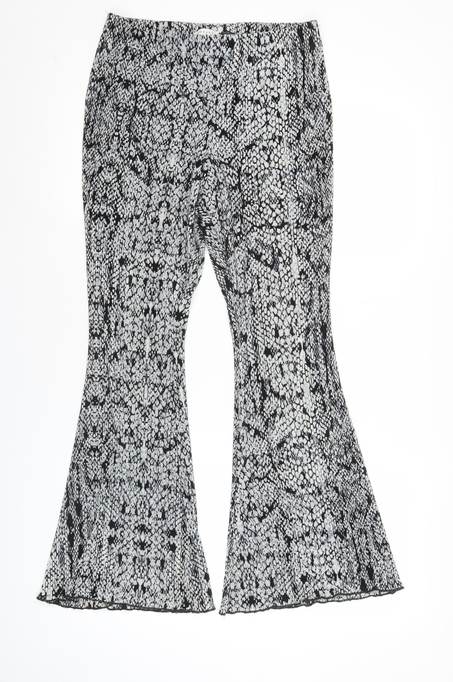 Topshop Petite Women's Black Geometric Flared Trousers Size 12