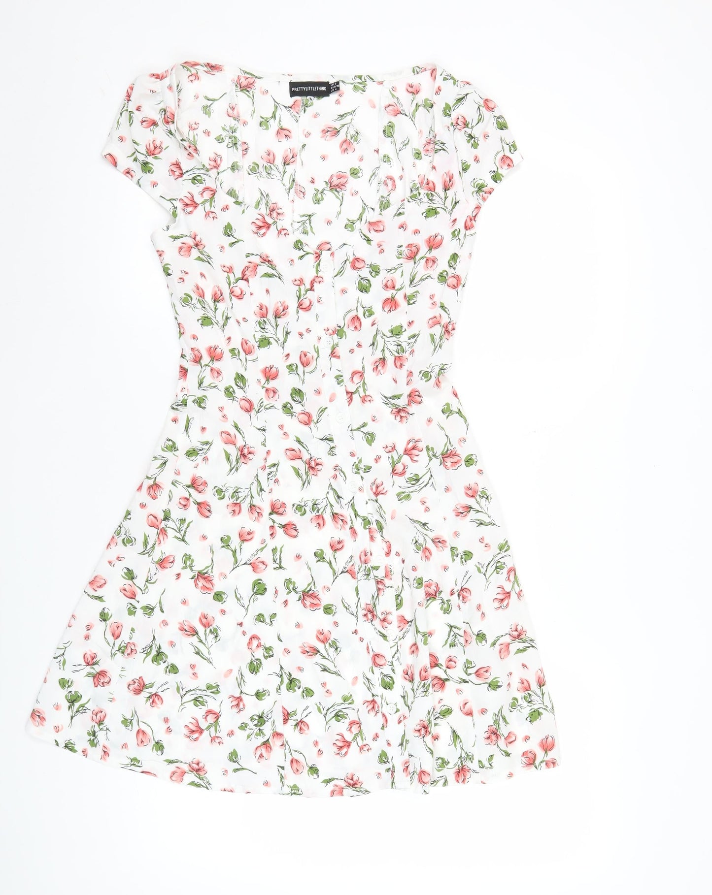 PrettyLittleThing Womens White Floral Bodycon Mini Dress Size 8