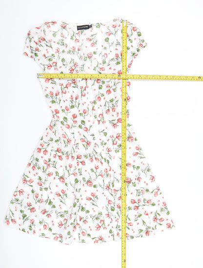 PrettyLittleThing Womens White Floral Bodycon Mini Dress Size 8