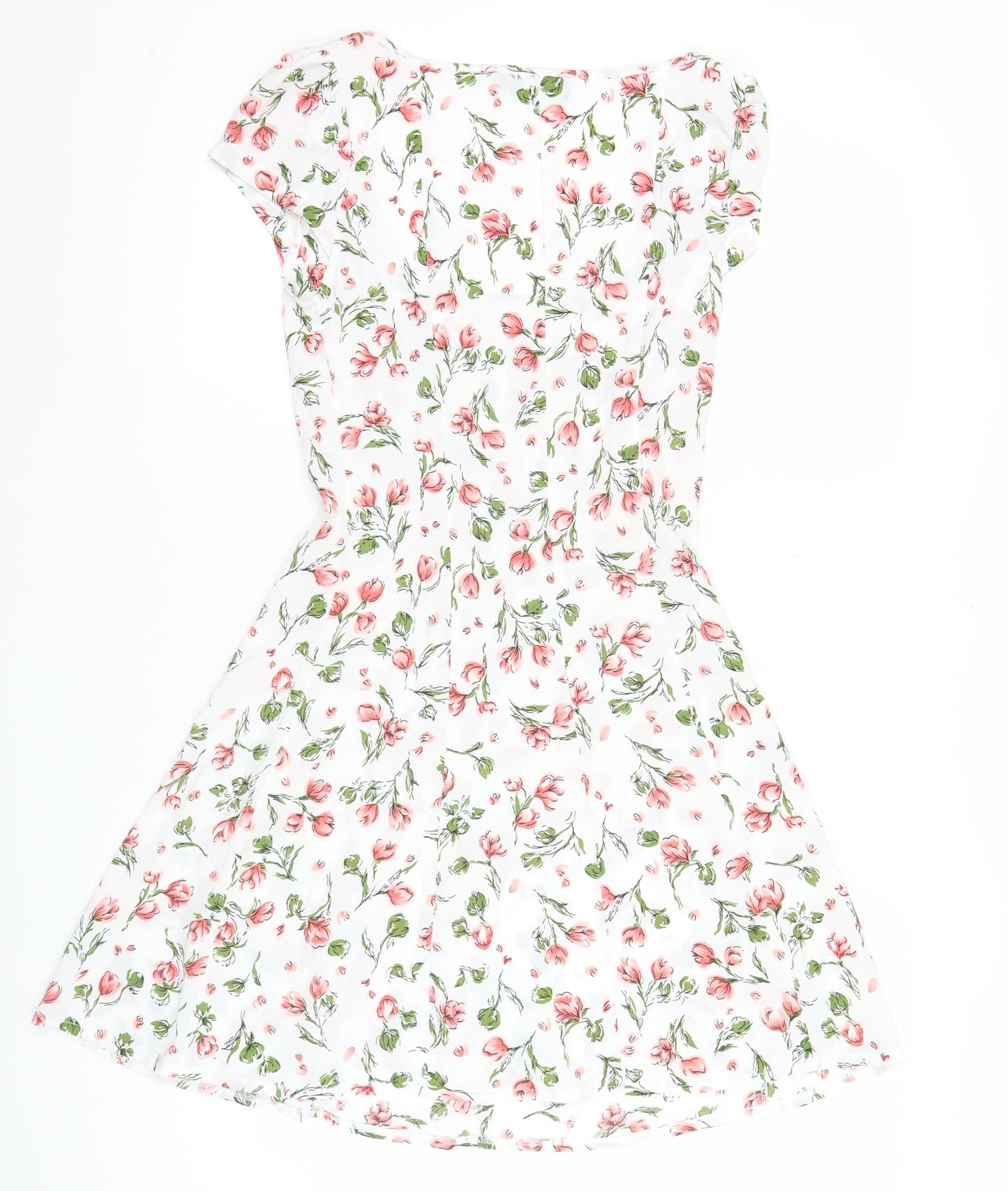 PrettyLittleThing Womens White Floral Bodycon Mini Dress Size 8