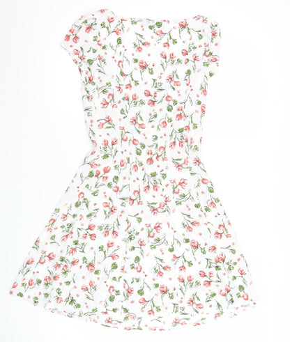 PrettyLittleThing Womens White Floral Bodycon Mini Dress Size 8