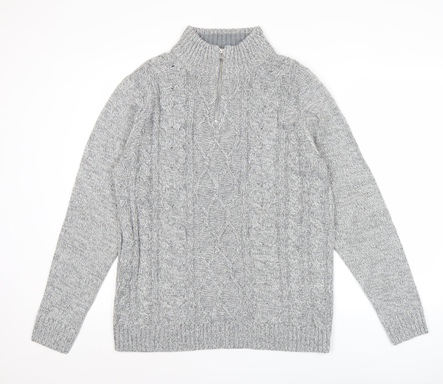 George Men’s Grey Cable Knit 1/2 Zip Jumper L Regular Fit