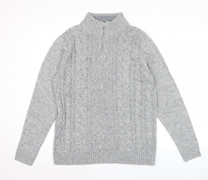 George Men’s Grey Cable Knit 1/2 Zip Jumper L Regular Fit