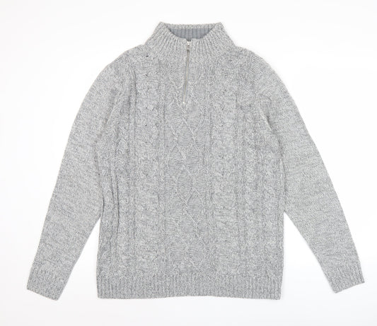 George Men’s Grey Cable Knit 1/2 Zip Jumper L Regular Fit
