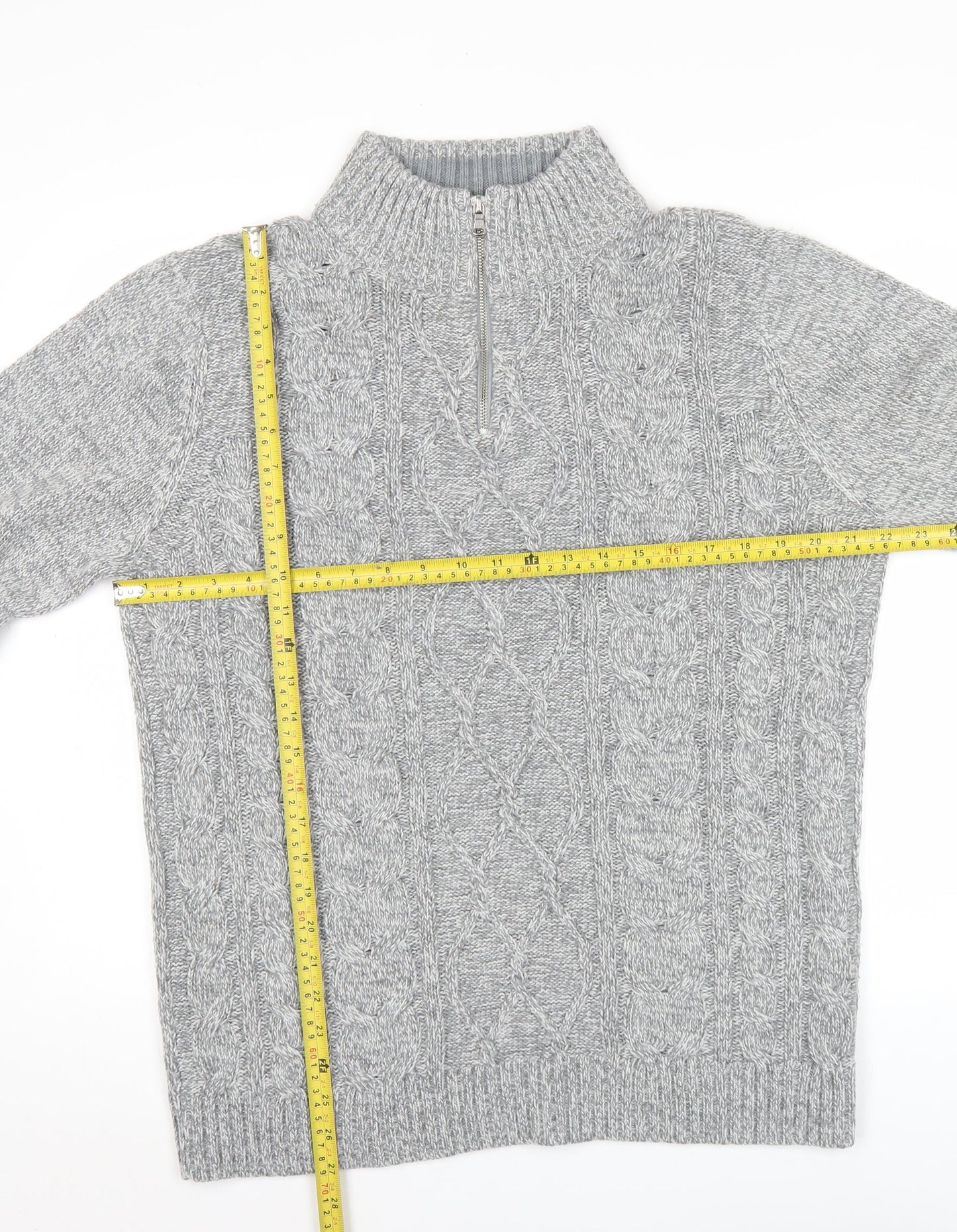 George Men’s Grey Cable Knit 1/2 Zip Jumper L Regular Fit