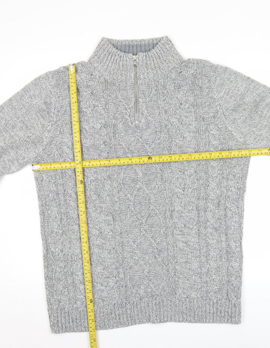 George Men’s Grey Cable Knit 1/2 Zip Jumper L Regular Fit