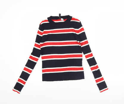 H&M Divided Womens Striped Knit Long Sleeve Top Size S Multicoloured
