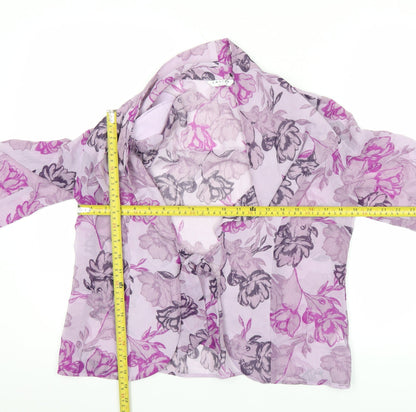 Eastex Women’s Purple Floral Chiffon Blouse Size 10 V-Neck