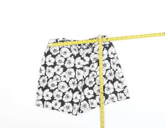 Miss Selfridge Women’s Petites Black Floral Cotton Shorts Size 10