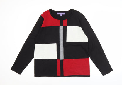 Autonomy Womens Black Red White Geometric Pullover Jumper Size S