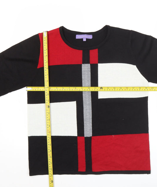 Autonomy Womens Black Red White Geometric Pullover Jumper Size S