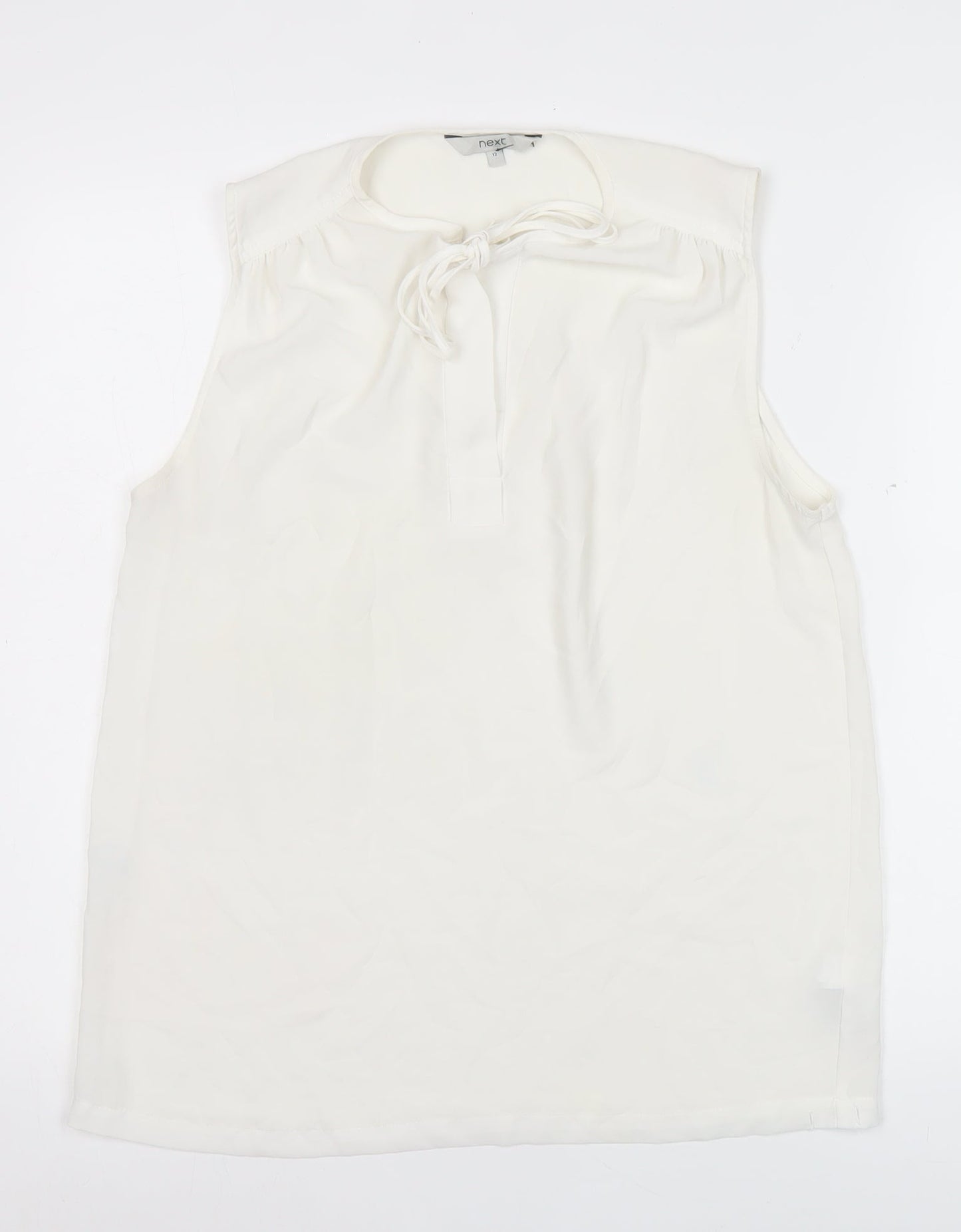 Next Womens Ivory Sleeveless Chiffon Blouse UK Size 12 Scoop Neck