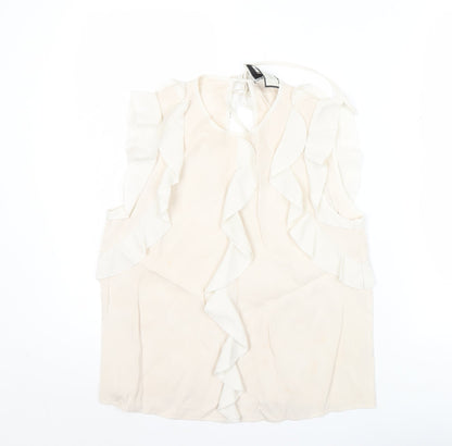 Alexis Womens Ivory Silk Ruffle Sleeveless Blouse Size S