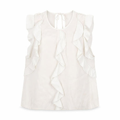 Alexis Womens Ivory Silk Ruffle Sleeveless Blouse Size S