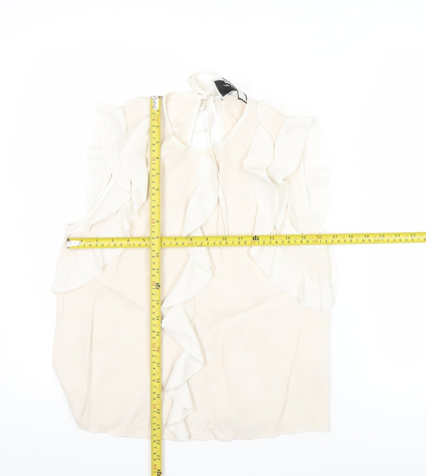 Alexis Womens Ivory Silk Ruffle Sleeveless Blouse Size S