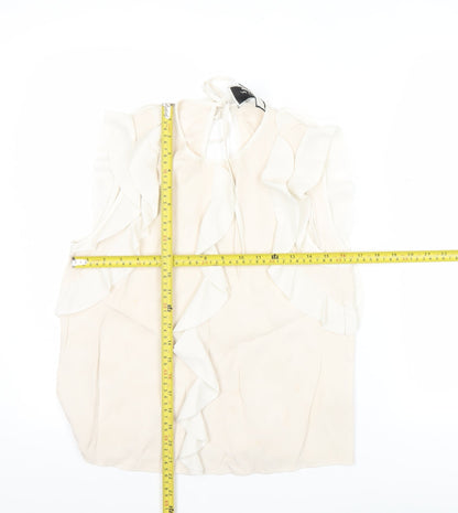 Alexis Womens Ivory Silk Ruffle Sleeveless Blouse Size S