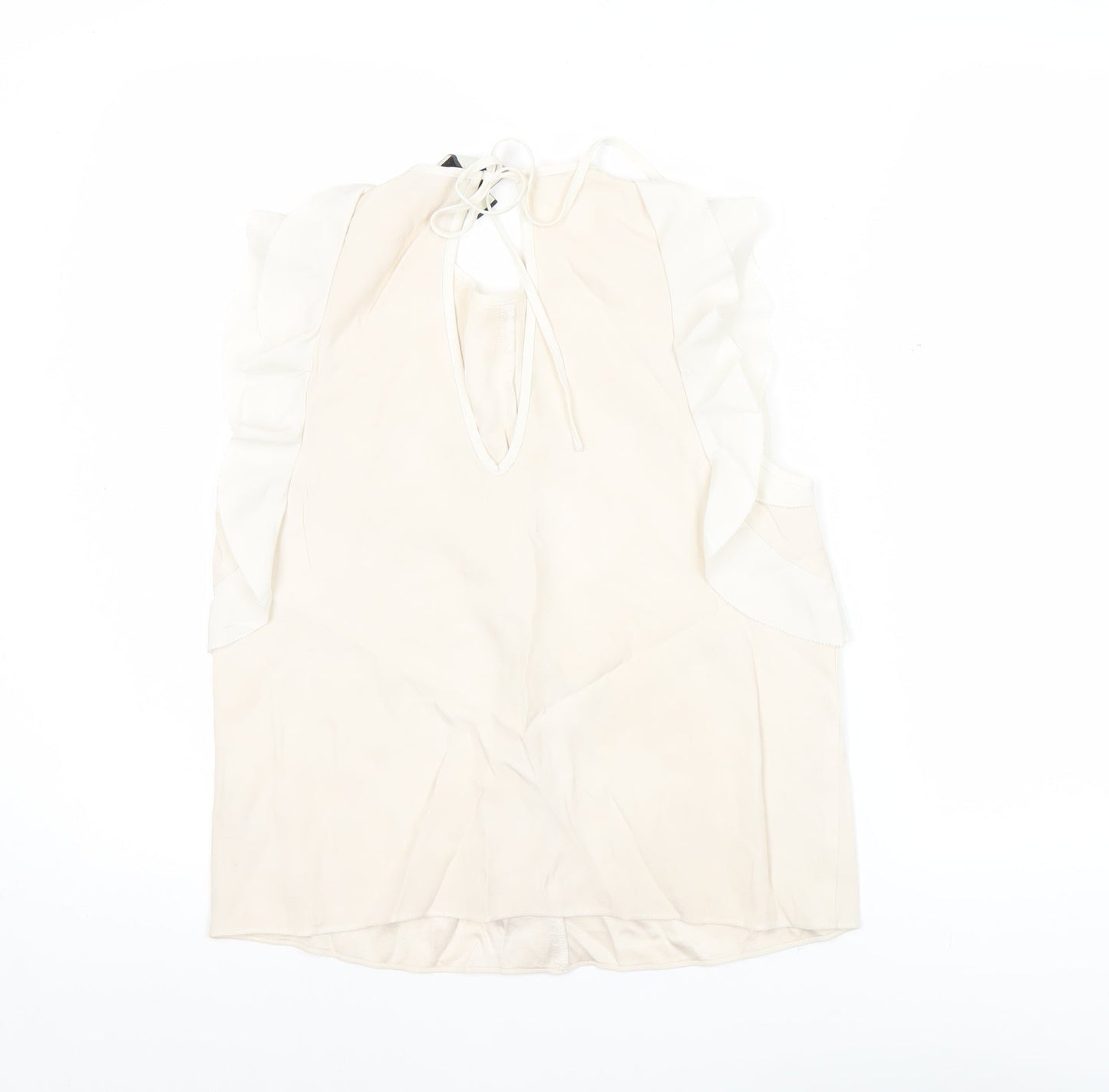 Alexis Womens Ivory Silk Ruffle Sleeveless Blouse Size S