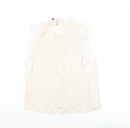Alexis Womens Ivory Silk Ruffle Sleeveless Blouse Size S