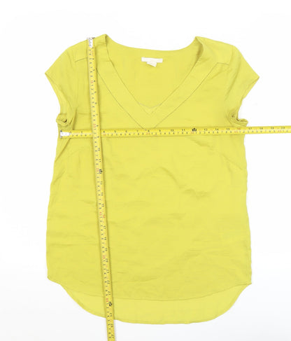 H&M Women’s Yellow V-Neck Tunic Blouse Size 6 Short Sleeve