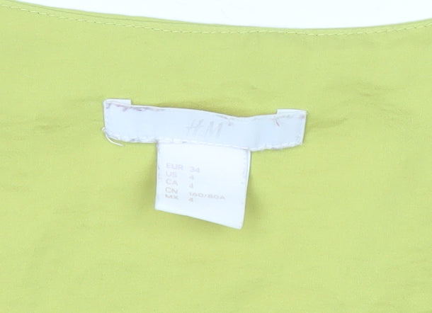 H&M Women’s Yellow V-Neck Tunic Blouse Size 6 Short Sleeve