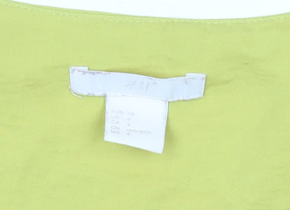 H&M Women’s Yellow V-Neck Tunic Blouse Size 6 Short Sleeve