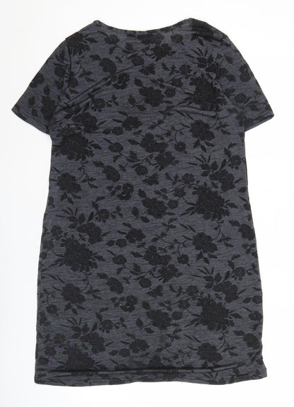 Warehouse Women’s Grey Floral Shift Dress Size 10 Short Sleeve