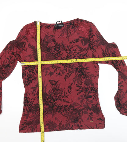 Marks and Spencer Women’s Red Floral Tunic Blouse M Long Sleeve